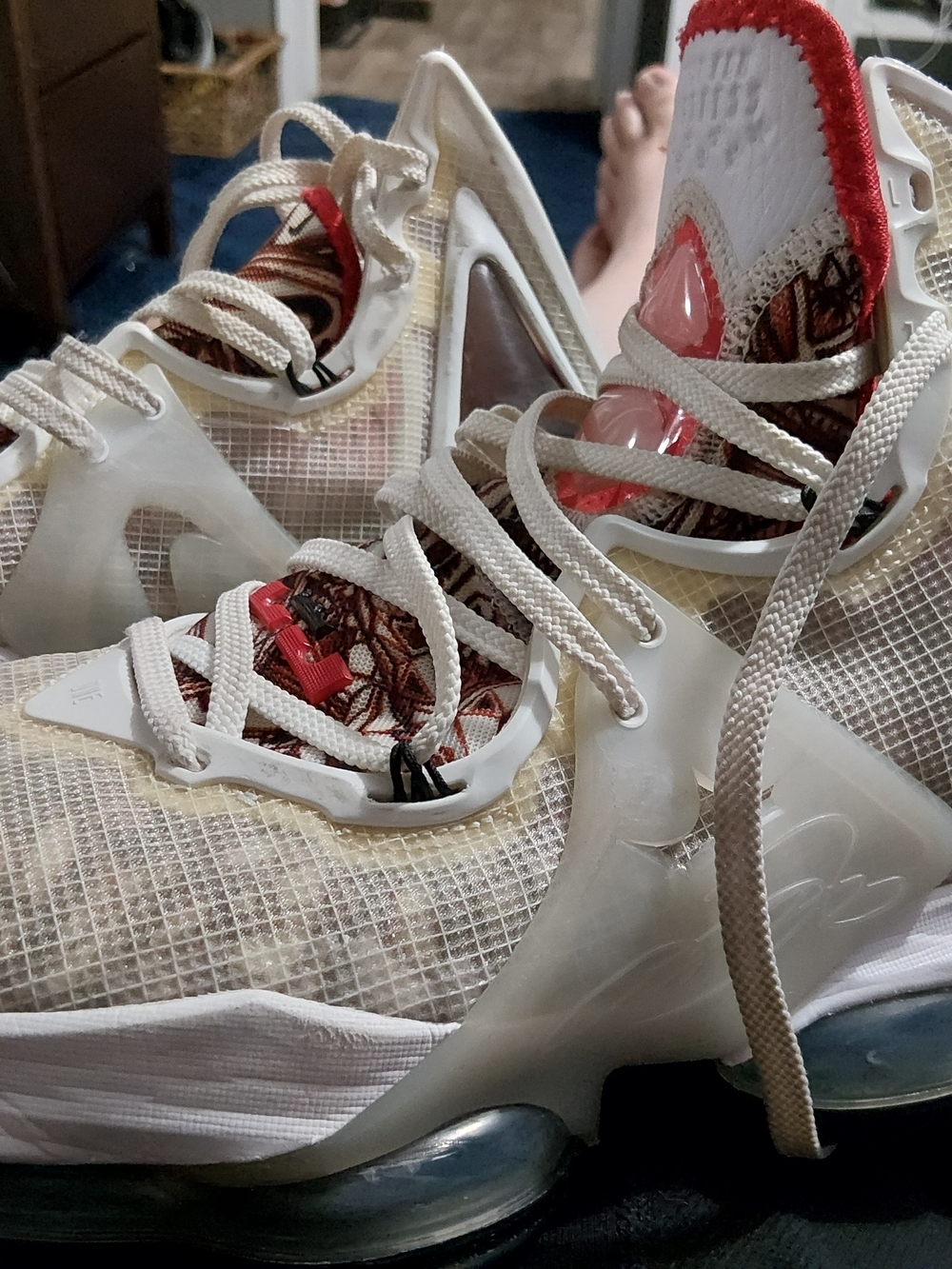 Nike Lebrons Men’s Athletic Performance Sneakers in White and Red